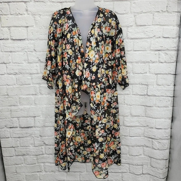 LULAROE Floral Open Front Duster Semi Sheer Cardigan Sz M - Picture 1 of 12